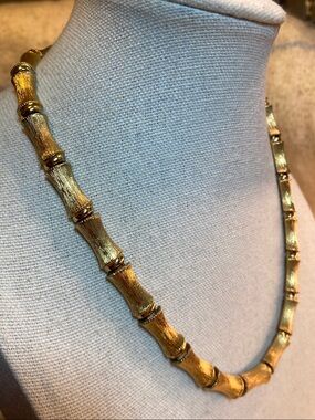 Vintage Monet Gold Tone Bamboo Collar Necklace Adjustable 14”-16.5”
